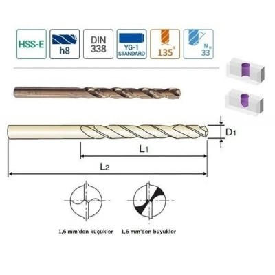 YG-1 HSS-E Altın Seri Metal-Paslanmaz Matkap Ucu 6.80 mm
