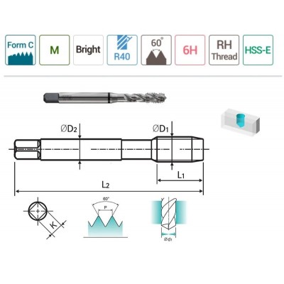 YG-1 Helis Makina Klavuzu M5 x 0.80 mm HSS-E DIN371/C (TC804286)