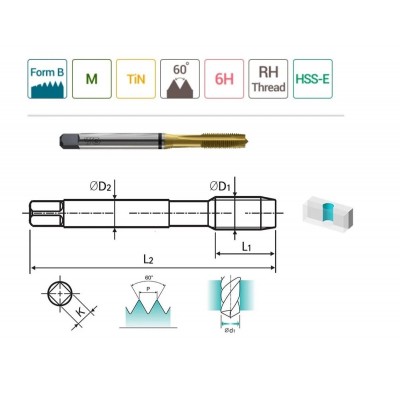 YG-1 Düz Kanal Makina Klavuzu TIN Kaplı M4 x 0.70 mm HSS-E DIN376/B (TD814246)