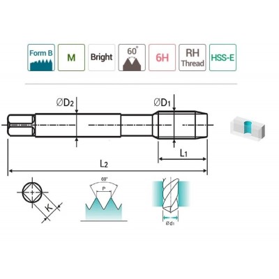 YG-1 Düz Kanal Makina Klavuzu M3 x 0.5 mm HSS-E DIN371/B (TC814206)