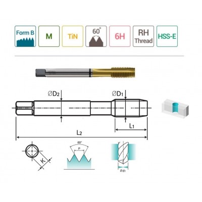 YG-1 Düz Kanal Makina Klavuzu TIN Kaplı M16 x 2.00 mm HSS-E DIN376/B (TD814606)