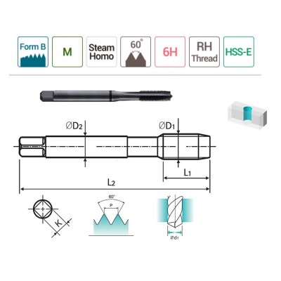 YG-1 Düz Kanal Makina Klavuzu M4 x 0.70 mm HSS-E DIN371/B (TB814246)
