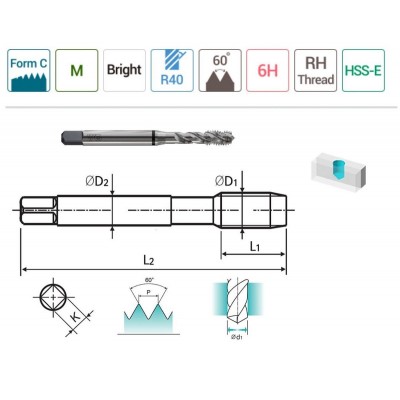YG-1 Helis Makina Klavuzu M8 x 1.25 mm HSS-E DIN371/C (TC804366)