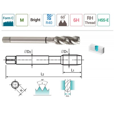 YG-1 Helis Makina Klavuzu M16 x 2.00 mm HSS DIN376/C (TC804606)