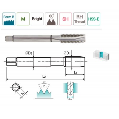 YG-1 Düz Kanal Makina Klavuzu M12 x 1.75 mm HSS-E DIN376/B (TC814506)