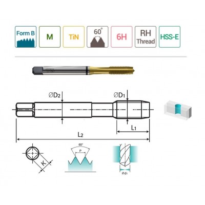 YG-1 Düz Kanal Makina Klavuzu TIN Kaplı M5 x 0.8 mm HSS-E DIN371/B (TD814286)