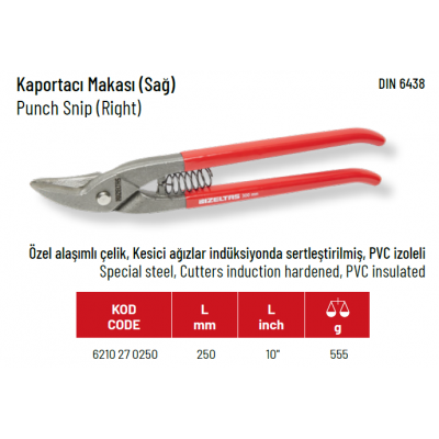 İZELTAŞ Kaportacı Makası 250 mm (Sağ)