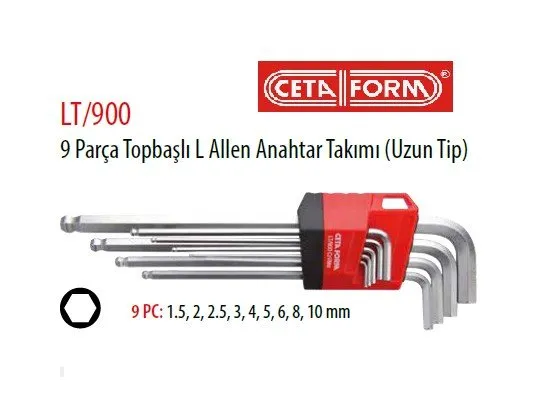 CETA FORM  LT/900 Topbaşlı L Uzun Alyan Anahtar Takımı 9 Parça