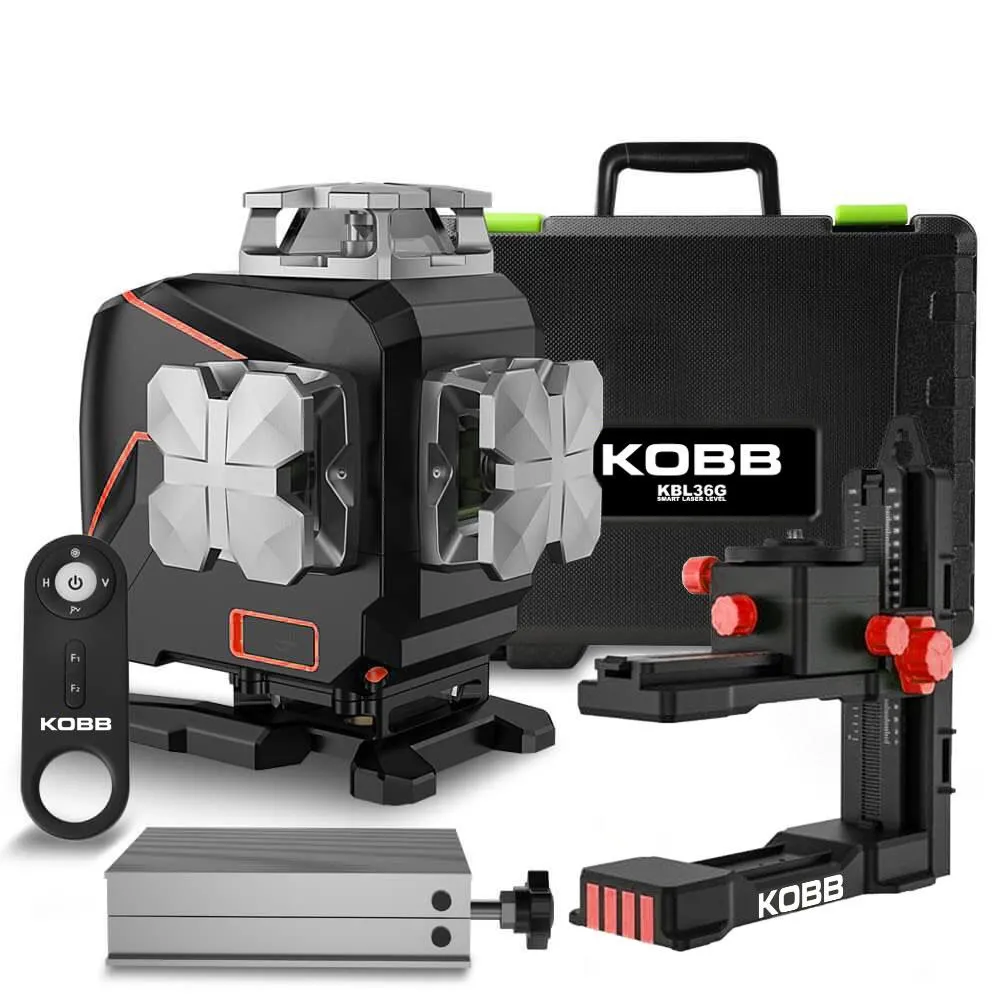 KOBB KBL36G Profesyonel Li-ion Şarjlı ve Pilli 4X360⁰ Otomatik Hizalamalı Yeşil Çapraz Çizgi Lazer Distomat Terazi + Uzaktan Kumanda
