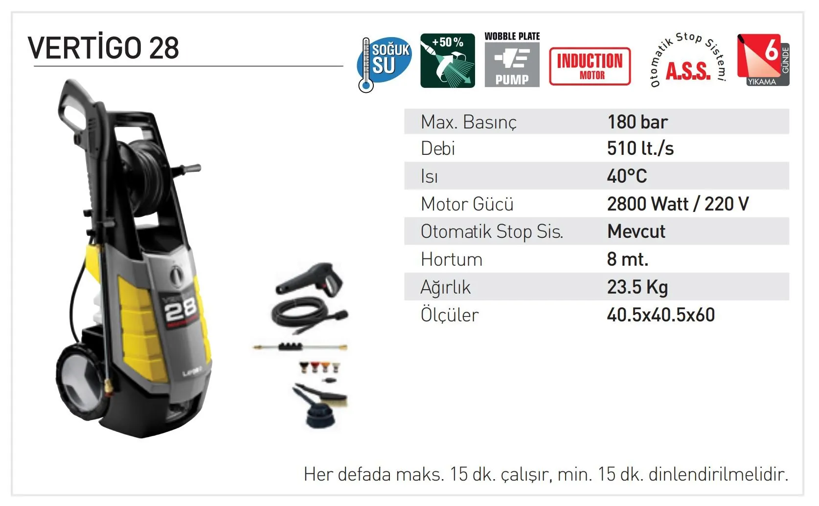 LAVOR VERTIGO 28 Oto Yıkama Makinası 180 Bar
