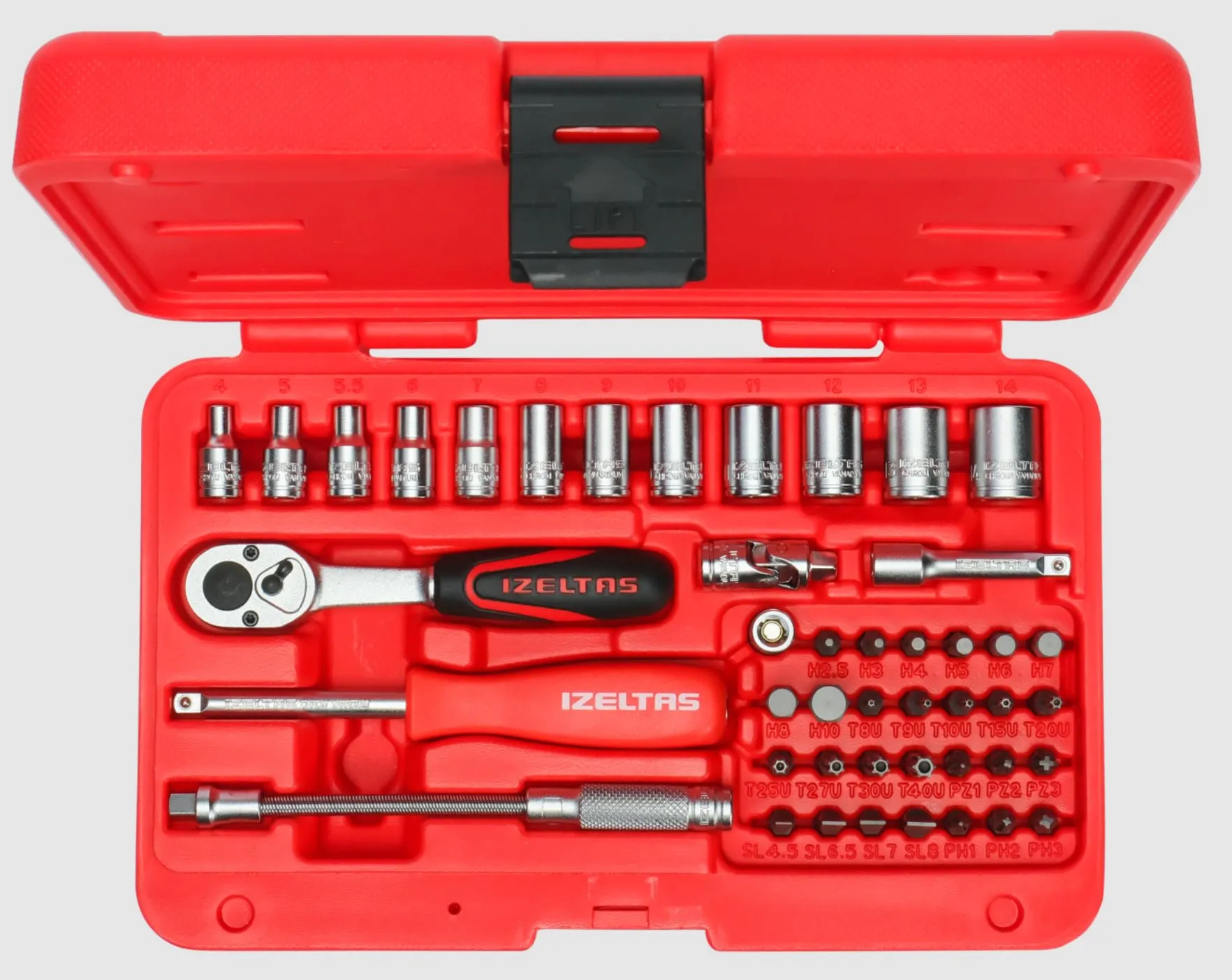 İZELTAŞ 45 Parça 1/4″ Altı Köşe Lokma Anahtar ve Bits Set