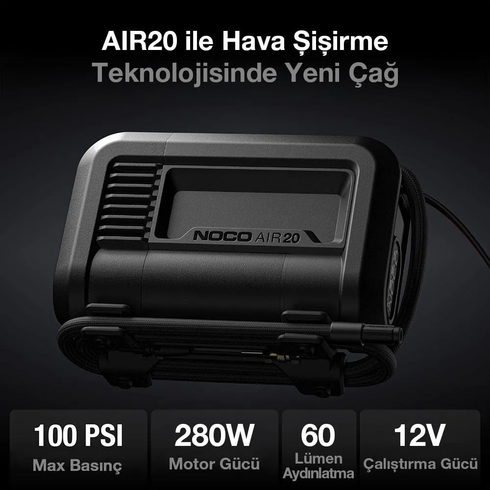 NOCO AIR20 12Volt Akü Bağlantı Maşalı 100 PSI Ayarlanabilir Dijital Basınç Göstergeli Profesyonel Lastik Şişirme Pompası