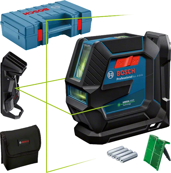 BOSCH GLL 2-15 G Çapraz Çizgili Yeşil Lazer Terazi Plastik Çantalı