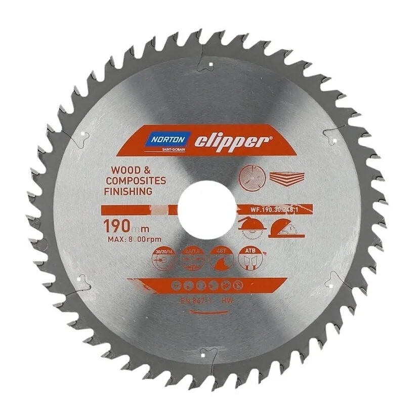 NORTON Clipper Ahşap için 190x30 mm 48 Diş Elmas Daire Testere Bıçağı