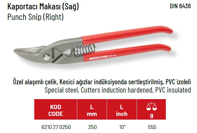 İZELTAŞ Kaportacı Makası 250 mm (Sağ)