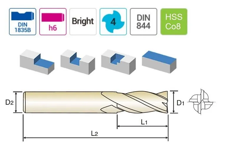 YG-1 HSS-Co8 Parmak Freze Bıçağı 6 mm (4 Ağızlı)